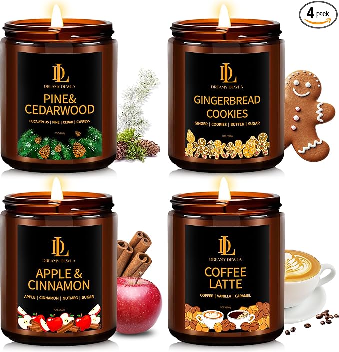 Winter Candle Set, Candles for Home Scented, 4 Pack Soy Candles Gifts for Women Men, Winter Scents of Gingerbread