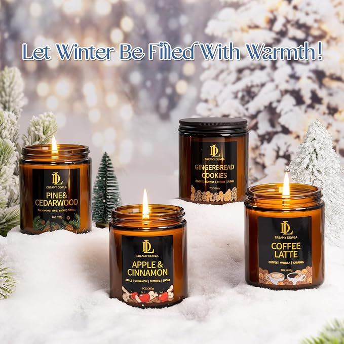 Winter Candle Set, Candles for Home Scented, 4 Pack Soy Candles Gifts for Women Men, Winter Scents of Gingerbread