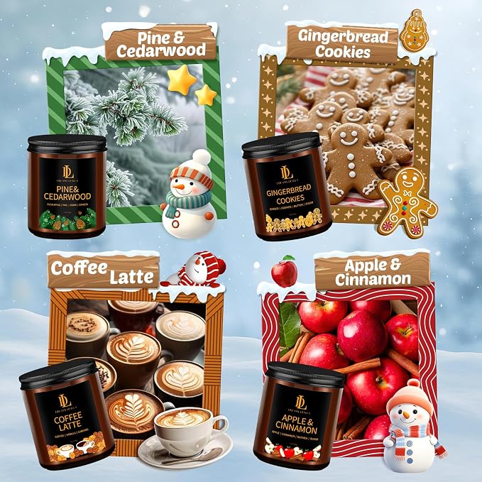 Winter Candle Set, Candles for Home Scented, 4 Pack Soy Candles Gifts for Women Men, Winter Scents of Gingerbread