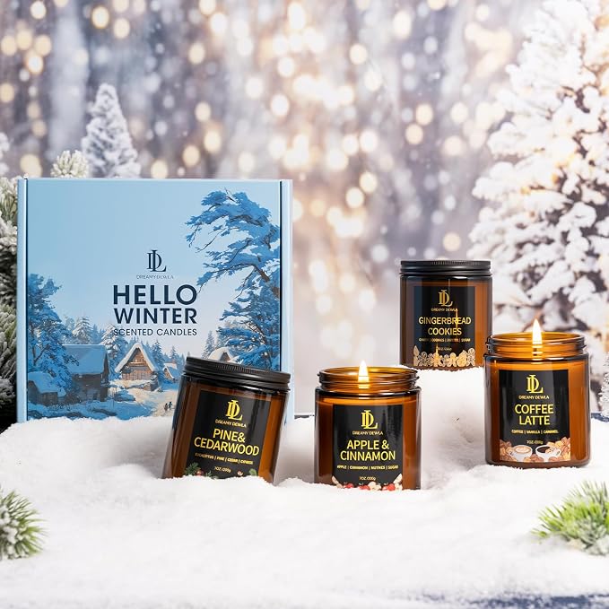 Winter Candle Set, Candles for Home Scented, 4 Pack Soy Candles Gifts for Women Men, Winter Scents of Gingerbread