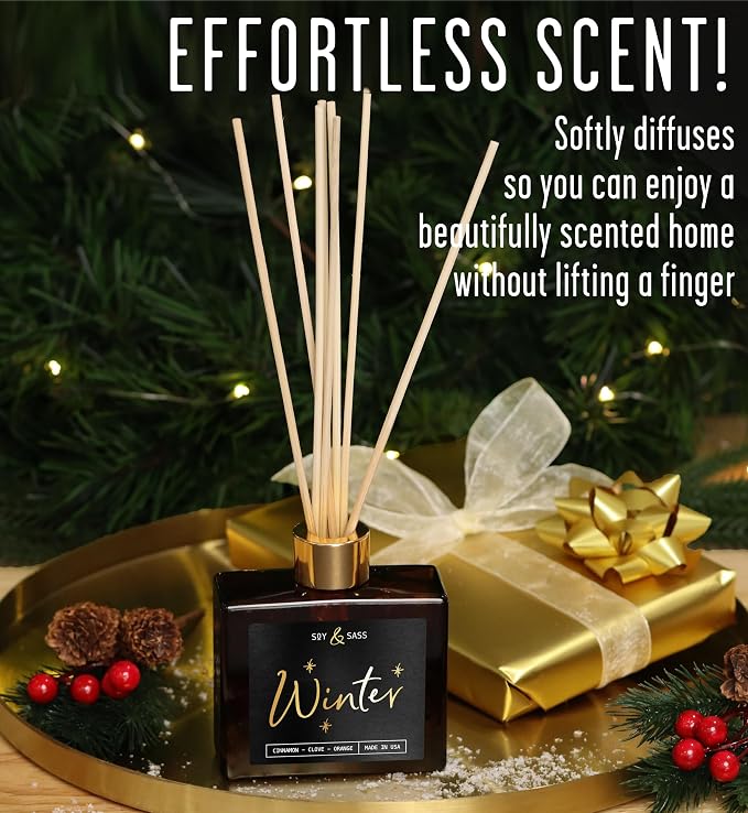 Winter Diffuser, Christmas Diffuser - w/Cinnamon, Clove & Orange I Infused w/Essential Oils I3.75 OZ Oil I Christmas Décor I
