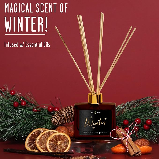 Winter Diffuser, Christmas Diffuser - w/Cinnamon, Clove & Orange I Infused w/Essential Oils I3.75 OZ Oil I Christmas Décor I