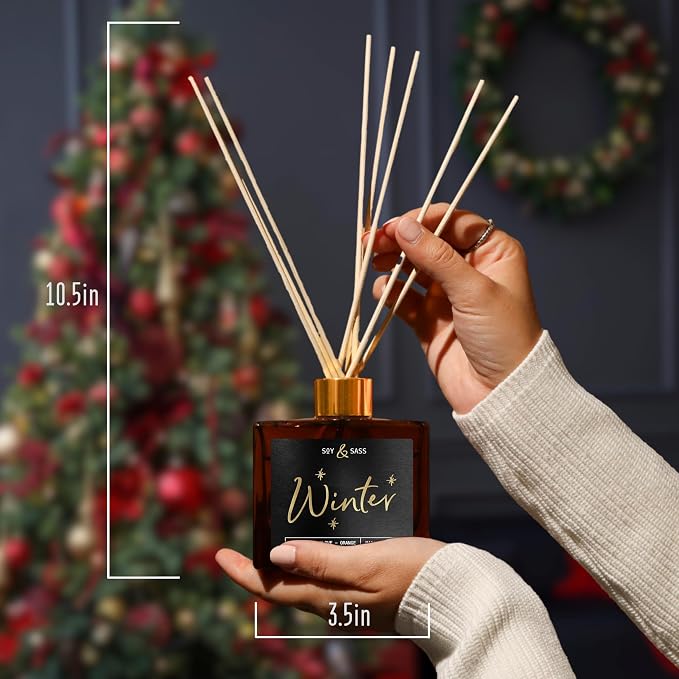 Winter Diffuser, Christmas Diffuser - w/Cinnamon, Clove & Orange I Infused w/Essential Oils I3.75 OZ Oil I Christmas Décor I