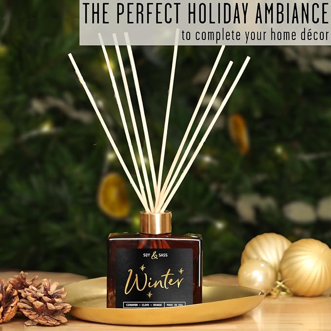 Winter Diffuser, Christmas Diffuser - w/Cinnamon, Clove & Orange I Infused w/Essential Oils I3.75 OZ Oil I Christmas Décor I
