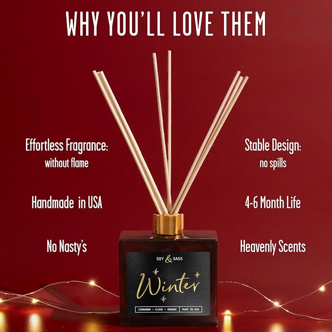 Winter Diffuser, Christmas Diffuser - w/Cinnamon, Clove & Orange I Infused w/Essential Oils I3.75 OZ Oil I Christmas Décor I