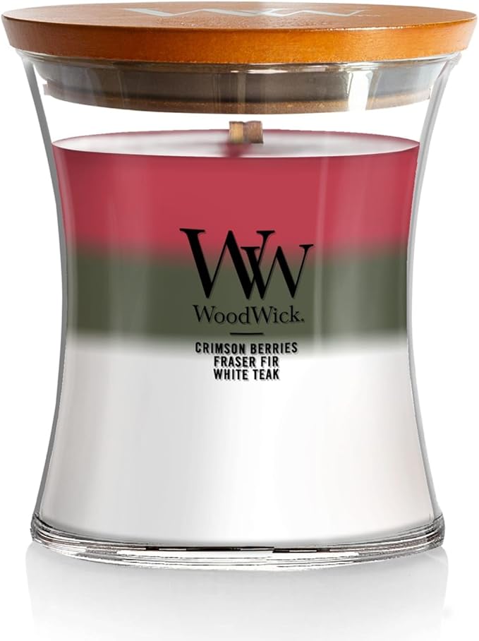 Winter Garland Trilogy Holiday Candle Gifts for Women and Men, 9.7 oz Medium Hourglass Trilogy Candle with Crackling Wick