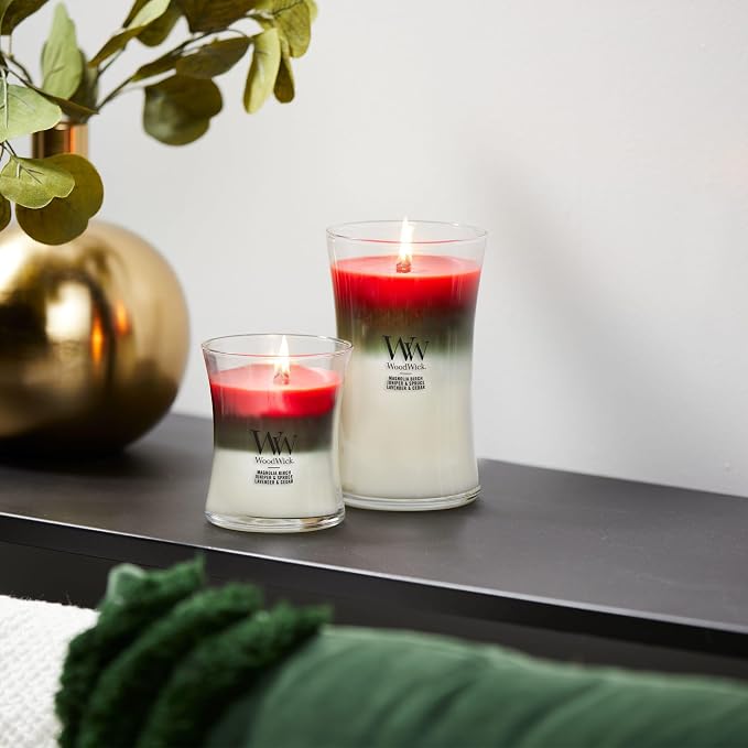 Winter Garland Trilogy Holiday Candle Gifts for Women and Men, 9.7 oz Medium Hourglass Trilogy Candle with Crackling Wick
