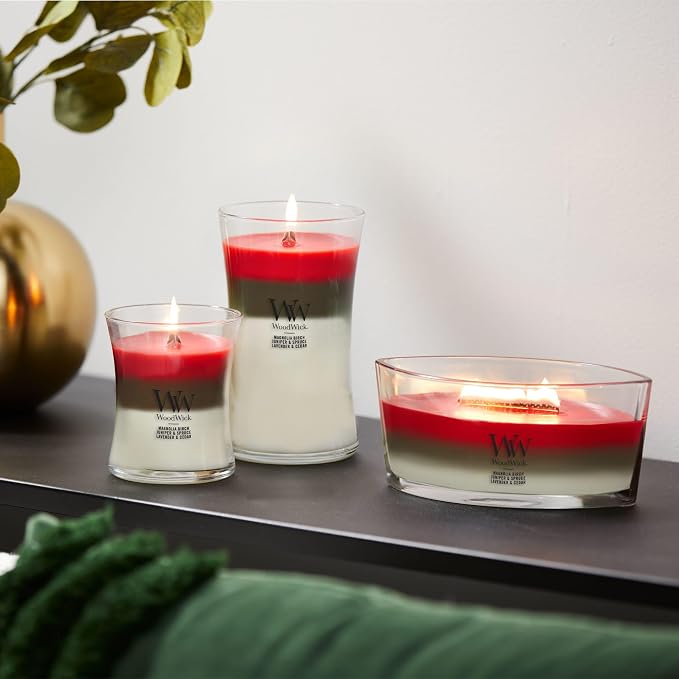 Winter Garland Trilogy Holiday Candle Gifts for Women and Men, 9.7 oz Medium Hourglass Trilogy Candle with Crackling Wick