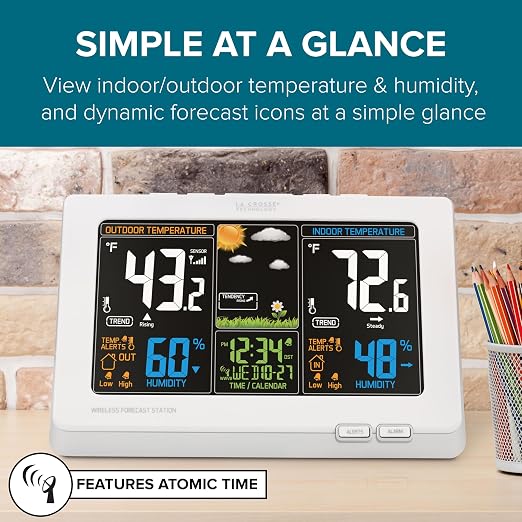 Wireless Atomic Digital Color Forecast Station with Alerts, White (308-1414W), alternate product view 3