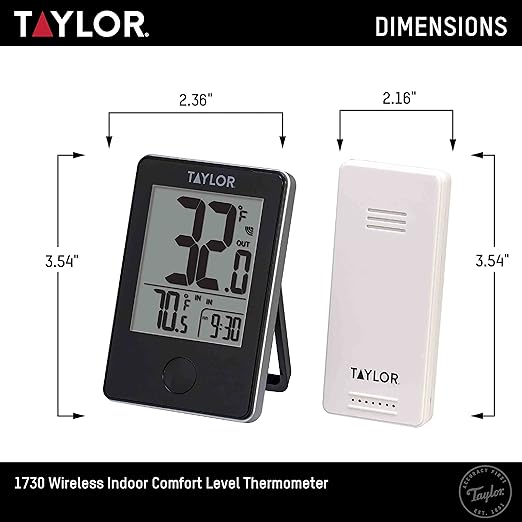 Wireless Digital Indoor Outdoor Thermometer, Easy to Read Numbers for Patio, Pool, and Indoor Areas, LCD, Black 200 ft