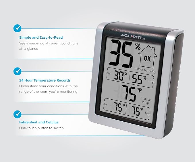 Wireless Digital Indoor Thermometer and Hygrometer Monitor for Indoor Temperature and Humidity Measurements (00613)