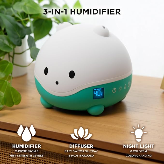 WISPI 3-in-1 Humidifier, Diffuser & Night Light for Baby/Kids - 3 Mist Strength, 7 LED Color Changing Lights, alternate