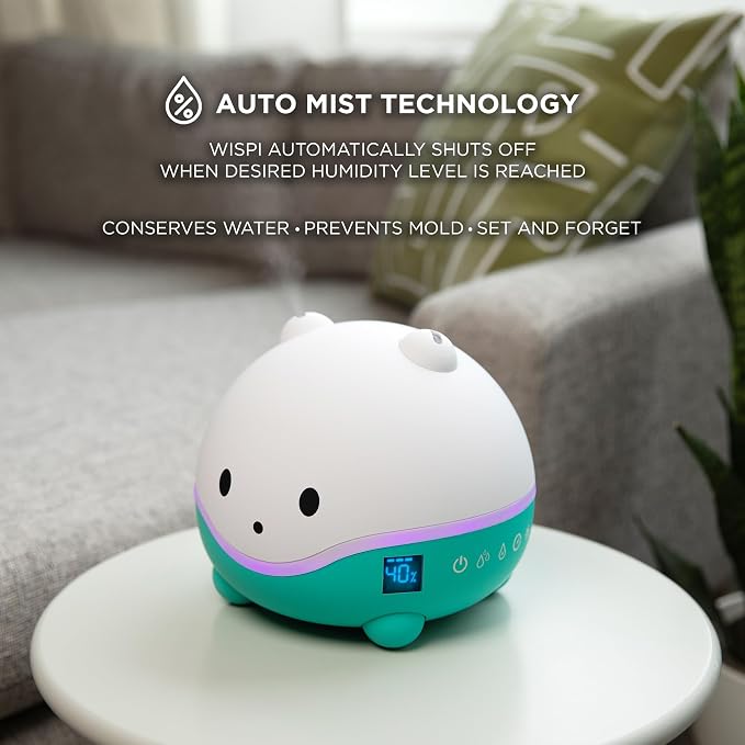 WISPI 3-in-1 Humidifier, Diffuser & Night Light for Baby/Kids - 3 Mist Strength, 7 LED Color Changing Lights, alternate