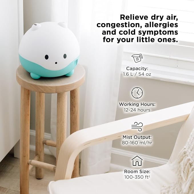WISPI 3-in-1 Humidifier, Diffuser & Night Light for Baby/Kids - 3 Mist Strength, 7 LED Color Changing Lights, alternate