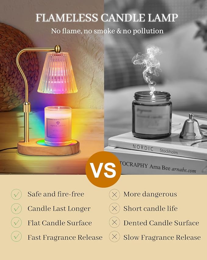 with 7 LED Colors Changing,Candle Warmer with Timer Dimmer, Electric Candle Lamp with Adjustable Height Home Decor for