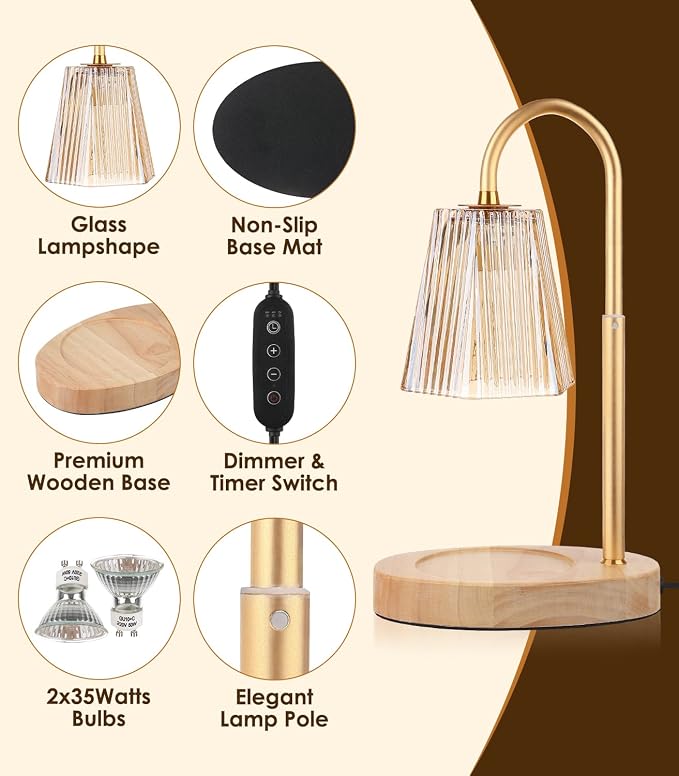 with Timer - Adjustable Height Candle Warmer Lantern with Timer, Dimmable, Home Decor, Wax Melts Warmer for Jar Candles with