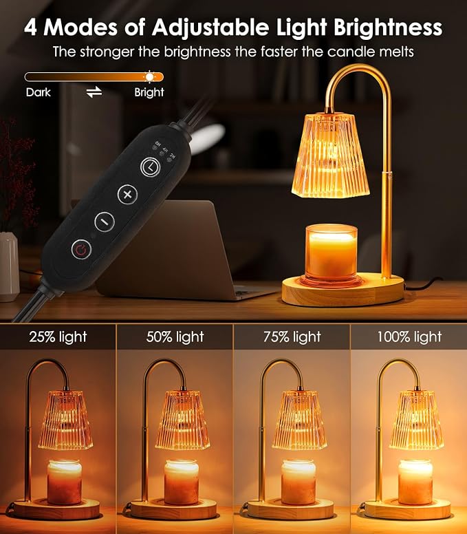 with Timer - Adjustable Height Candle Warmer Lantern with Timer, Dimmable, Home Decor, Wax Melts Warmer for Jar Candles with