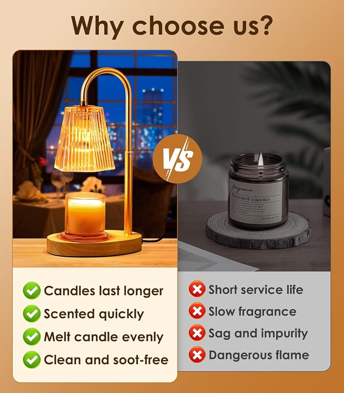with Timer - Adjustable Height Candle Warmer Lantern with Timer, Dimmable, Home Decor, Wax Melts Warmer for Jar Candles with