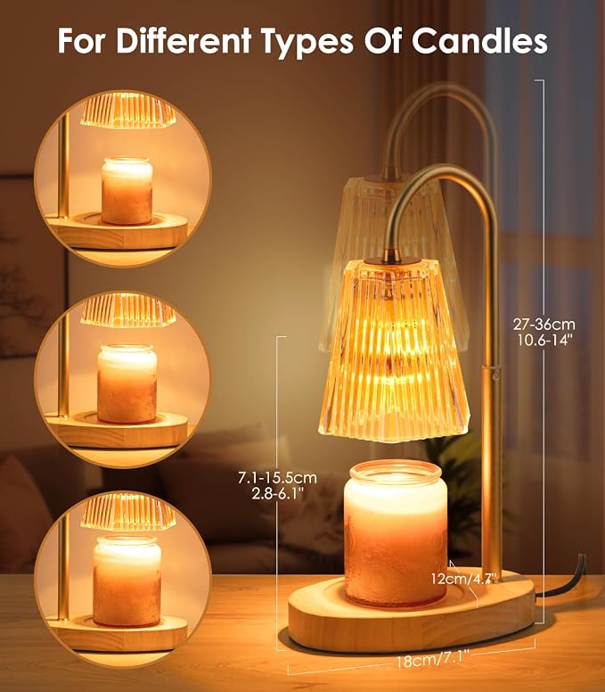 with Timer - Adjustable Height Candle Warmer Lantern with Timer, Dimmable, Home Decor, Wax Melts Warmer for Jar Candles with