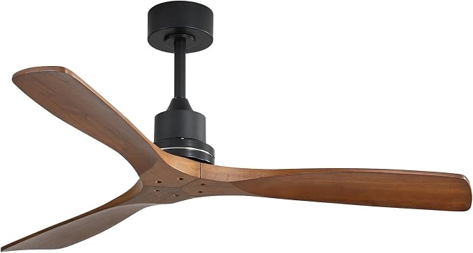 Wood Ceiling Fan no Light, Walnut, 52" Ceiling Fan Without Light, Remote Control, Solid Wood 3 Blade Ceiling Fans, Bedroom