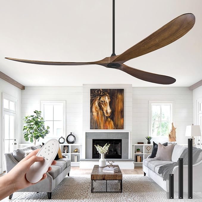 Wood Ceiling Fans without Lights, 84 Inch Extra Large Ceiling Fan no Light with Remote, High CFM Indoor Outdoor Ceiling Fan