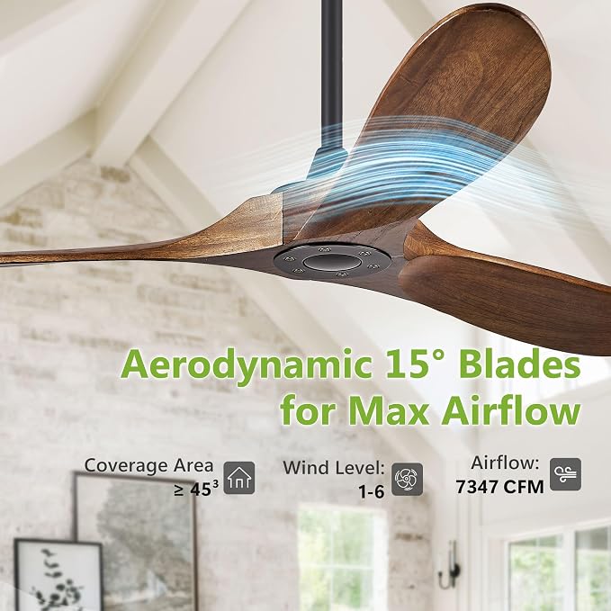 Wood Ceiling Fans without Lights, 84 Inch Extra Large Ceiling Fan no Light with Remote, High CFM Indoor Outdoor Ceiling Fan
