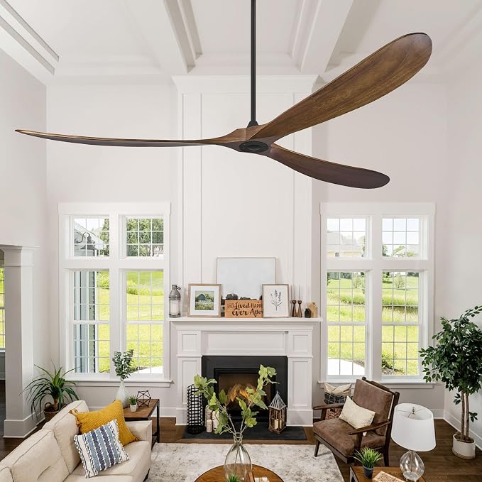 Wood Ceiling Fans without Lights, 84 Inch Extra Large Ceiling Fan no Light with Remote, High CFM Indoor Outdoor Ceiling Fan