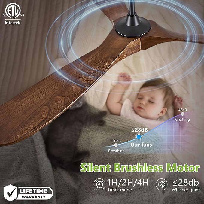 Wood Ceiling Fans without Lights, 84 Inch Extra Large Ceiling Fan no Light with Remote, High CFM Indoor Outdoor Ceiling Fan