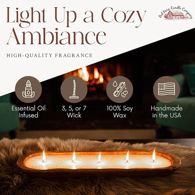 Wood Dough Bowl Candles | 100% Natural Soy Wax & Essential Oil Infused | Odor Eliminating + Pet Safe | Scented, alternate