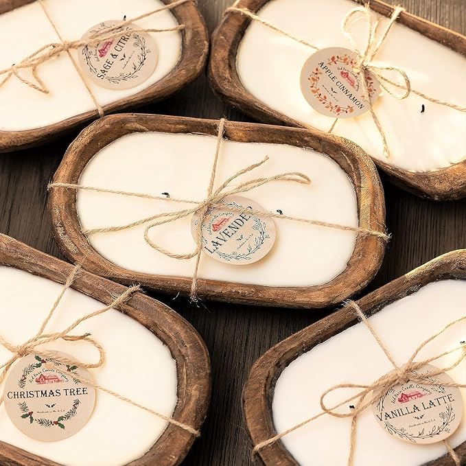 Wood Dough Bowl Candles | 100% Natural Soy Wax & Essential Oil Infused | Odor Eliminating + Pet Safe | Scented