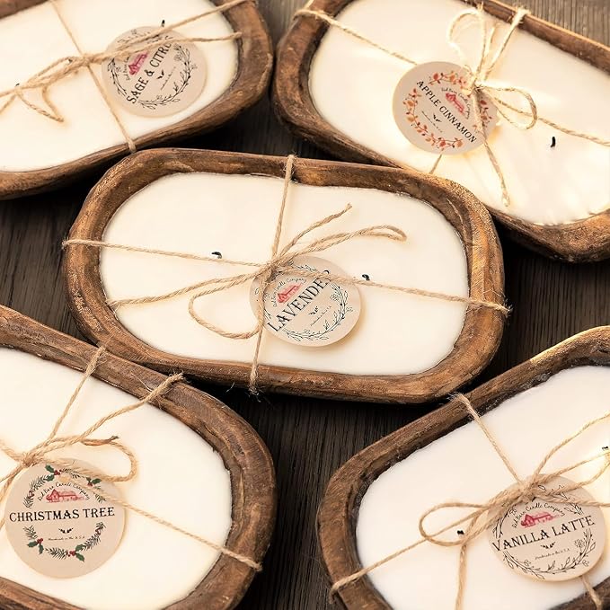 Wood Dough Bowl Candles | 100% Natural Soy Wax & Essential Oil Infused | Odor Eliminating + Pet Safe | Scented