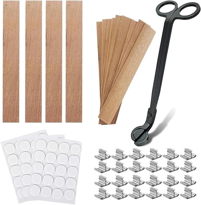 Wooden Candle Wicks with Wick Trimmer Cutter Crackling Candle Wicks kit 5.1 X 0.5 Inch Natural Candle Wood Wicks with Stand