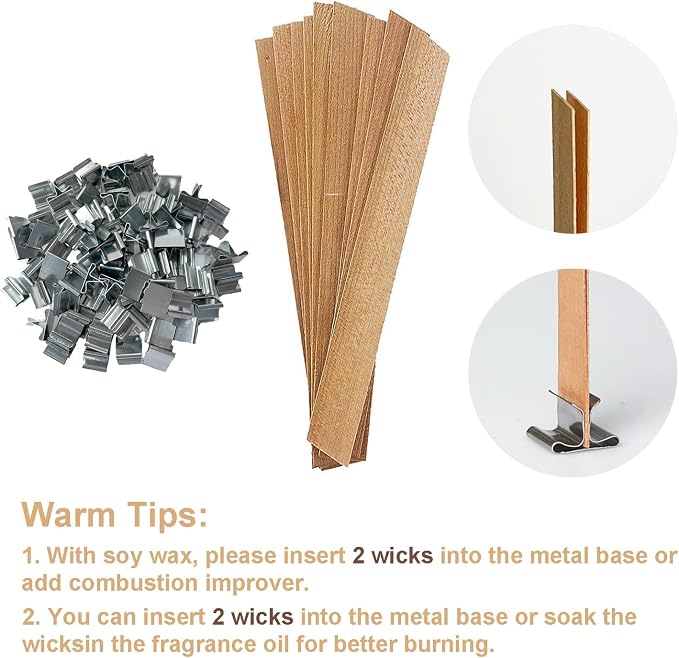 Wooden Candle Wicks with Wick Trimmer Cutter Crackling Candle Wicks kit 5.1 X 0.5 Inch Natural Candle Wood Wicks with Stand