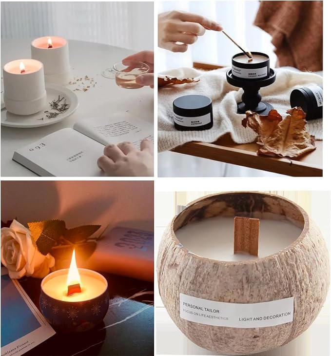 Wooden Candle Wicks with Wick Trimmer Cutter Crackling Candle Wicks kit 5.1 X 0.5 Inch Natural Candle Wood Wicks with Stand