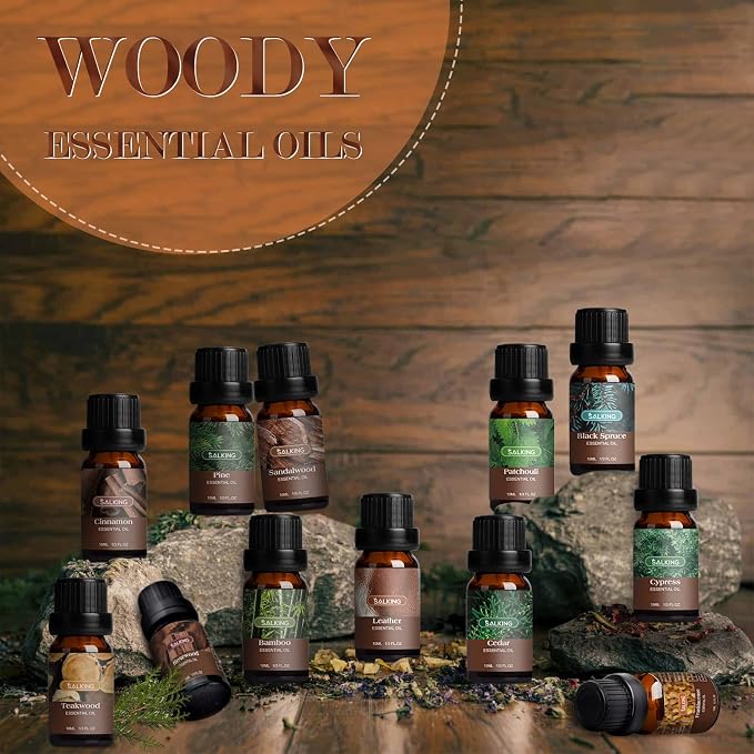 Woodsy Essential Oils Set for Men, Masculine Essential Oils, 12 x 10ml Natural Fragrance Essential Oils for Diffuser, Candle