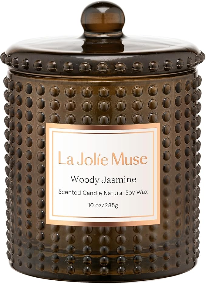 Woody Jasmine Candles for Home Scented, Luxury Candles Gifts for Women, Mother's Day Gift, Natural Soy Wax, 75 Hours 10 OZ