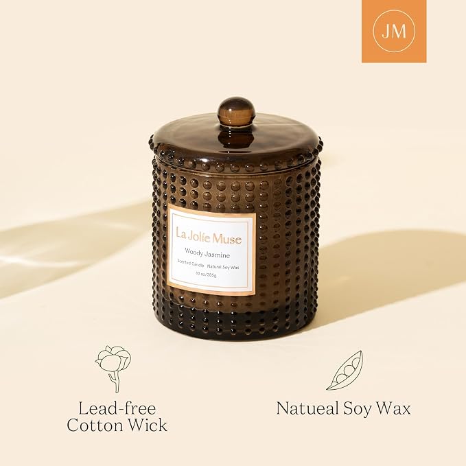 Woody Jasmine Candles for Home Scented, Luxury Candles Gifts for Women, Mother's Day Gift, Natural Soy Wax, 75 Hours 10 OZ