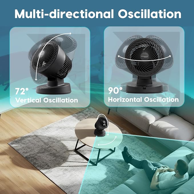 WOOZOO Air Circulator Fan with Remote, Oscillating, 3 Speeds, 56ft Max Air Distance, Adjustable Tilt, Quiet Motor, Small Fan