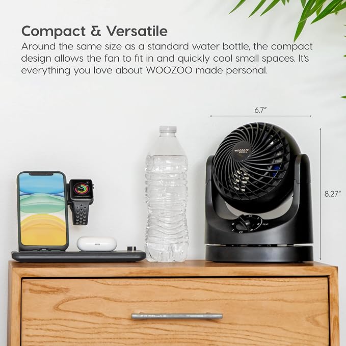 WOOZOO Desk Fan, Oscillating Table Air Circulator, 3 Speeds, 32ft Max Air Distance, 112° Adjustable Tilt, 27.5db Quiet Motor