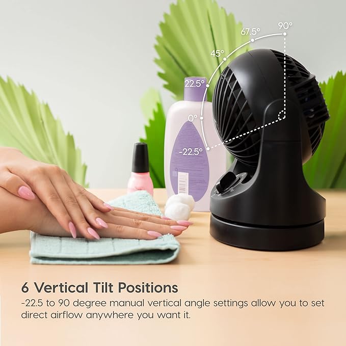 WOOZOO Desk Fan, Oscillating Table Air Circulator, 3 Speeds, 32ft Max Air Distance, 112° Adjustable Tilt, 27.5db Quiet Motor