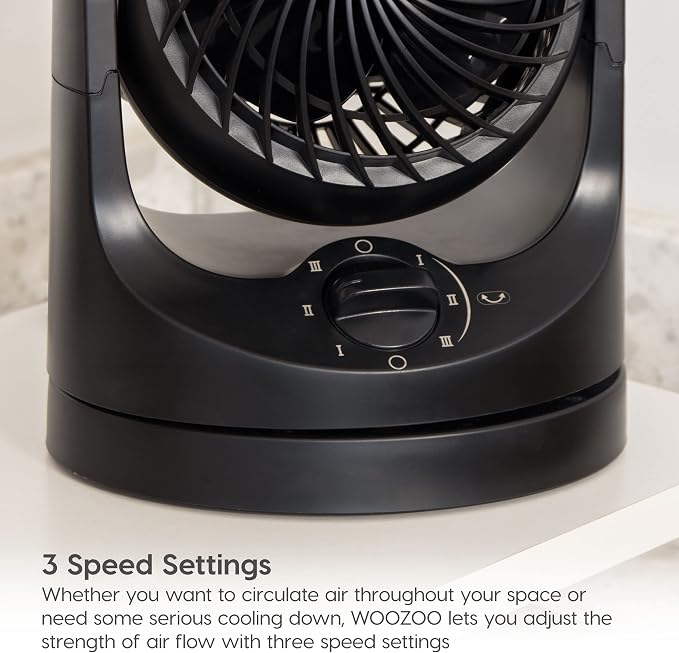 WOOZOO Desk Fan, Oscillating Table Air Circulator, 3 Speeds, 32ft Max Air Distance, 112° Adjustable Tilt, 27.5db Quiet Motor
