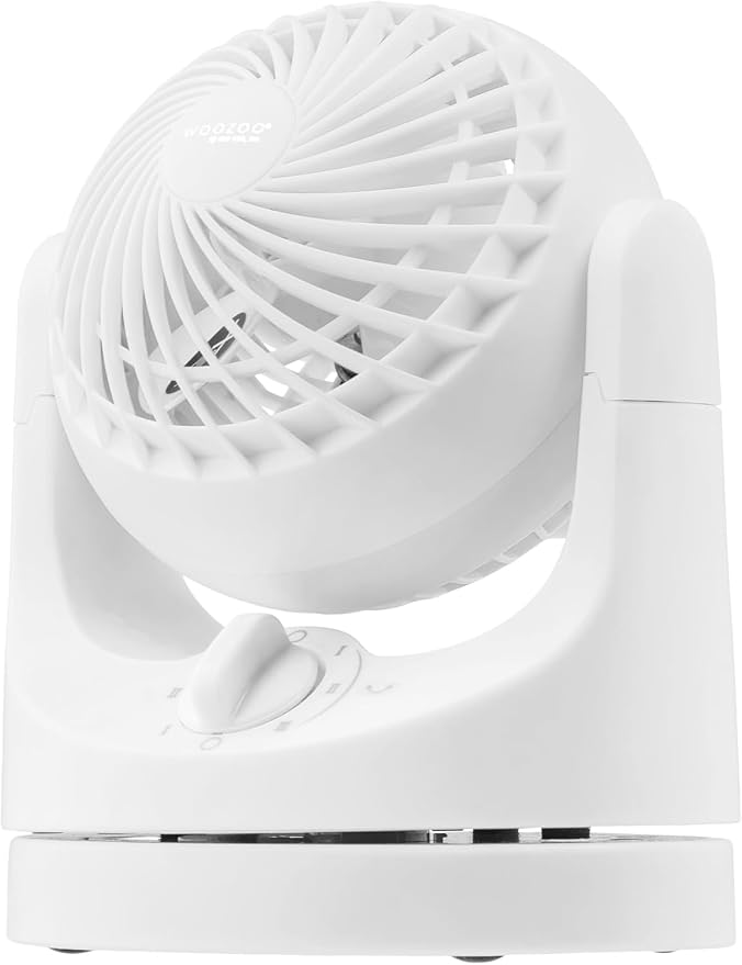WOOZOO Desk Fan, Oscillating Table Air Circulator, 3 Speeds, 32ft Max Air Distance, 112° Adjustable Tilt, 27.5db Quiet Motor