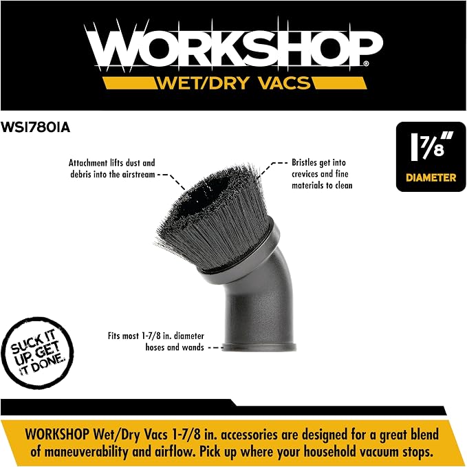 Shop Vacuum Accessories WS17801A Dusting Brush Attachment for Wet Dry Vacuum Cleaners, Fits 1-7/8-inch