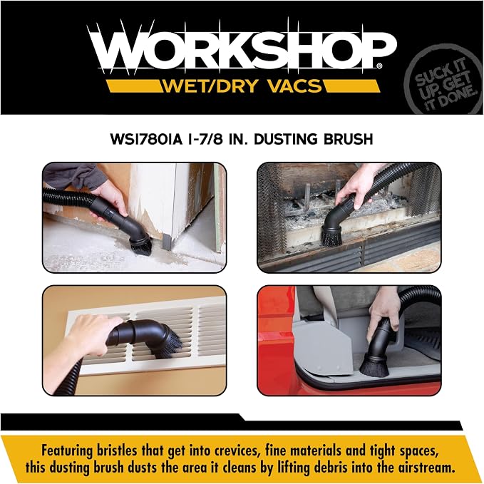 Shop Vacuum Accessories WS17801A Dusting Brush Attachment for Wet Dry Vacuum Cleaners, Fits 1-7/8-inch