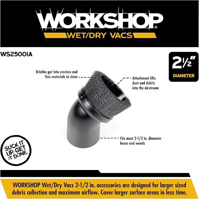 Shop Vacuum Accessories WS25001A Dusting Brush Attachment for Wet Dry Vacuum Cleaners, Fits 2-1/2-inch