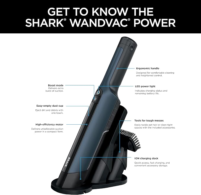 WV410BL WANDVAC Cordless Hand Vacuum, Ultra-Lightweight & Portable with Powerful Suction & Tools for Pets, Designed for Car &