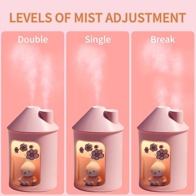 x miffy BTA700M Cool Mist Humidifier for Bedroom,Ultrasonic Quiet Humidifier with Night Light,450 ML Double Spray Humidifiers