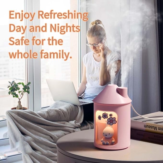 x miffy BTA700M Cool Mist Humidifier for Bedroom,Ultrasonic Quiet Humidifier with Night Light,450 ML Double Spray Humidifiers