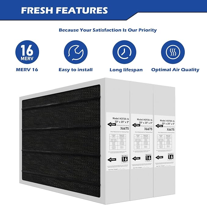 X6675 Merv 16 Air Filter 20x25x5 Efficient Air Filter Compatible with Lennox X6675 and Lennox HCC20-28 Furnace HVAC System