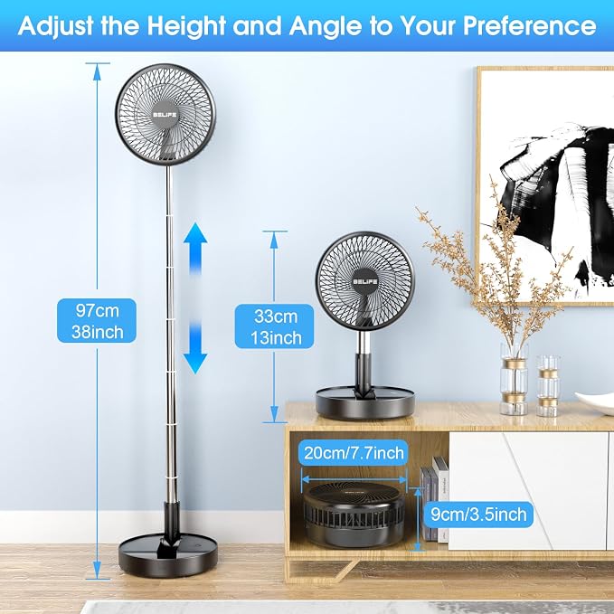 X8-Lite Portable Fan, 7200mAh Battery Powered Rechargeable,USB Desk Floor Fan with Remote, Foldable Telescopic Fan for Home